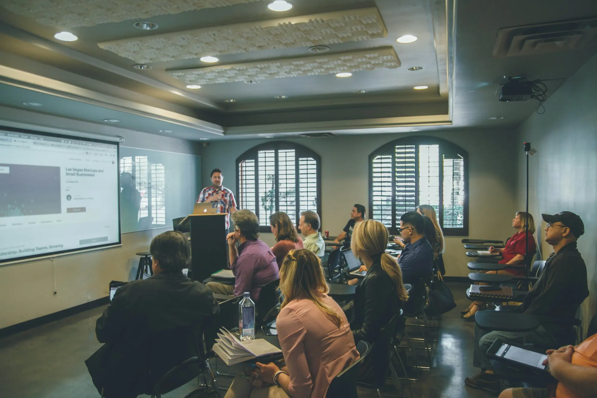A group attending a training presentation